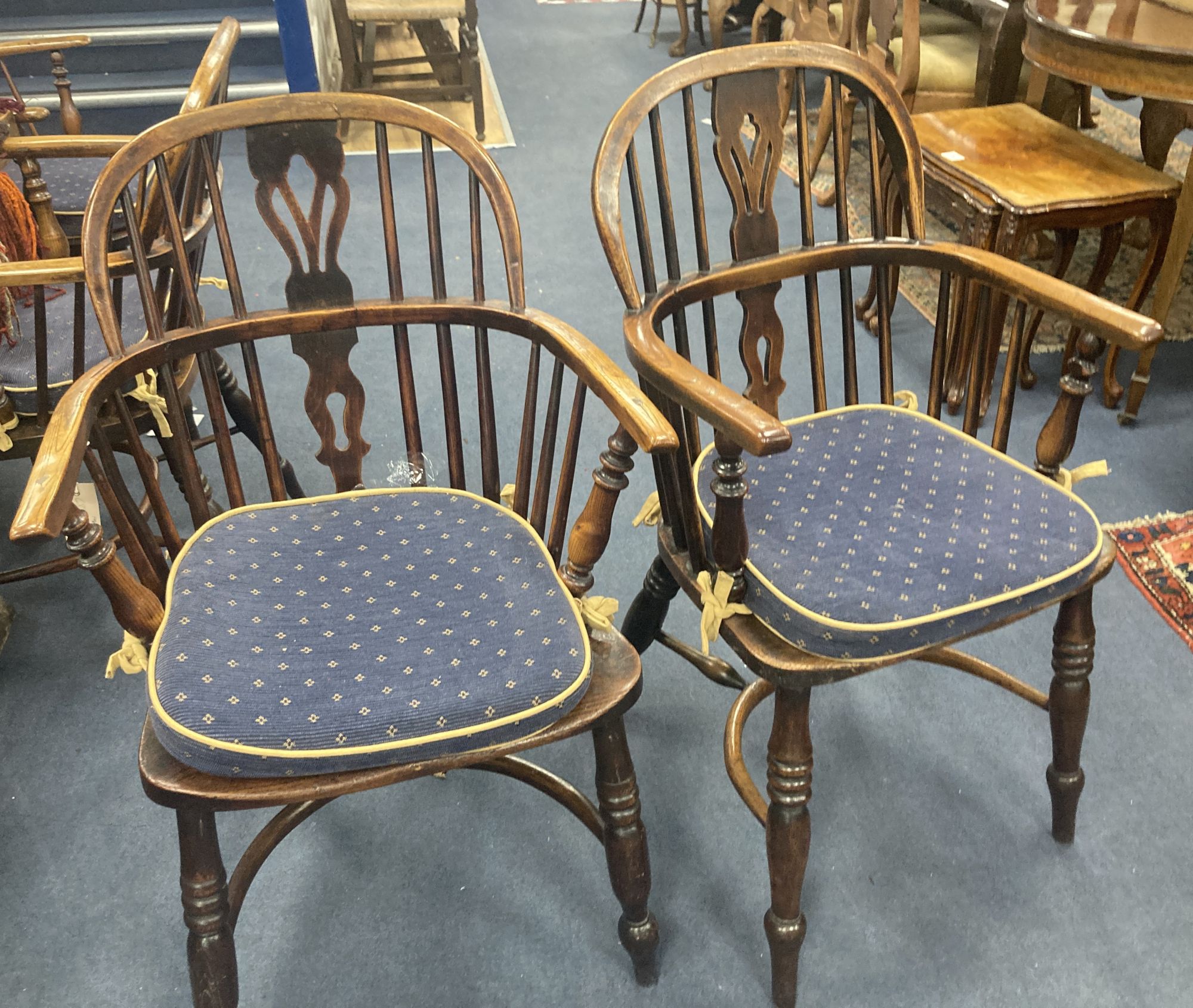 A set of eight 19th century and later ash, elm and beech Windsor chairs,